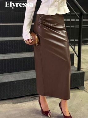 Women Faux Leather Maxi Skirt Size L